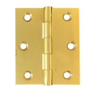 Hinge Brass 75x63x2.5mm Fixed Pin Polished & Lacquered c/w 8x25 screws (HJ7563FP) (HB7563FPB)