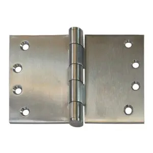 Hinge SS304 Wide Throw 100x150x3.5 Fixed Pin Button Tip Satin (HJSS150FP) c/w SS10X30 screws (HSSWT100150F304)