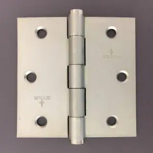 Hinge Steel 89x89x2.5mm Zinc Plate, Fixed Stainless Button Pin (808 3 1/2") (HS8989ZFSS)