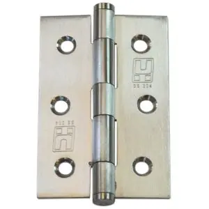 Hinge SS304 75x50x1.5 Fixed Button Pin Satin c/w 6X25 PZ Screws (HSS7550F304)