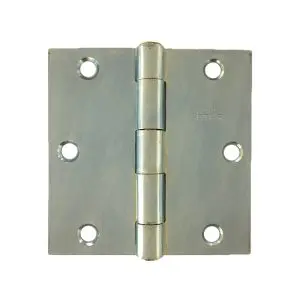 Hinge Steel 89x89x2.5mm Zinc Plate, Fixed Brass Riveted Pin (808 3 1/2") (HS8989ZFB)