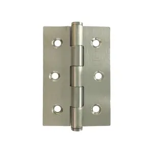 Hinge SS316 75x50x1.5 Fixed Button Pin Satin c/w 6x25PZ screws (HSS7550F316)
