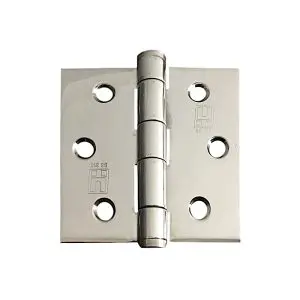 Hinge SS316 Heavy Duty 75x75x2.5 7mm Fixed Button Pin Polished c/w 7x25pozi screws (HSS7575F316HDPOL)
