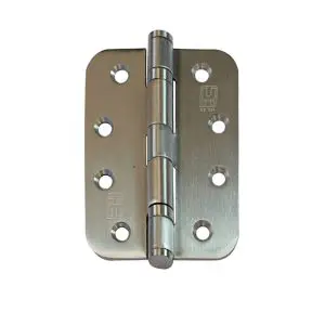 Hinge SS304 2BB 100x75x2.5 R1/2 Fixed Button Pin Satin c/w 9x30 pozi screws (HSSR2B10075F304)