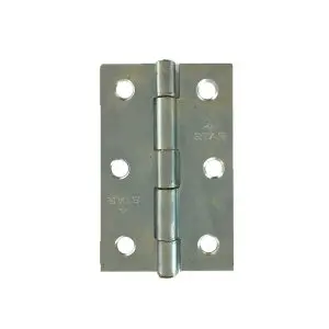 Hinge Steel 75x48x1.6mm Zinc Plate, Fixed Brass Riveted Pin (Ajax 333 3") (HS7548ZFB)