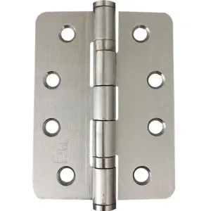 Hinge SS304 2BB 100x75x2.5 R1/4 Fixed Button Pin Satin c/w 9X30 PZ Screws (HJSSR75FPBB) (HSSR4B10075F304)