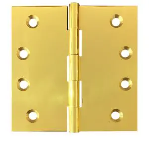 Hinge Brass 100x100x3.0mm Fixed Pin Polished & Lacquered c/w 9x25 & 9x30 screws  (HJ100FP) (HB100100FPB)