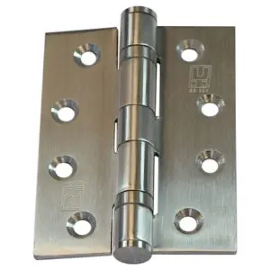 Hinge SS304 Heavy Duty 2BB 100x75x3.0mm Fixed Button Pin Satin c/w 10x30 pozi screws (HSSBB10075F304HD)