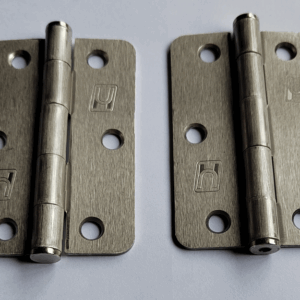 Hinge Steel 89x58x2.0mm 1/4" Radius Loose Pin with Button Tips, Satin Nickel & Lacquer (HSR48958SN)