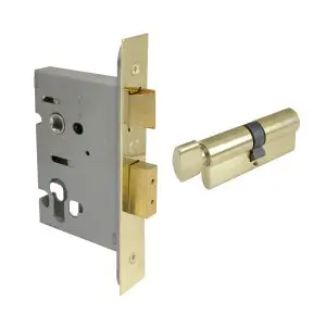 Lock Kit - Euro mortice lock 57mm backset PB 70mm cylinder 1115 + 1148