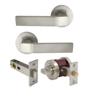 Astron Qube lever on round rose incl privacy set brushed nickel