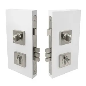 Pull Handle Double Turn Lock Square Kit, 60mm Back Set Brushed Nickel
