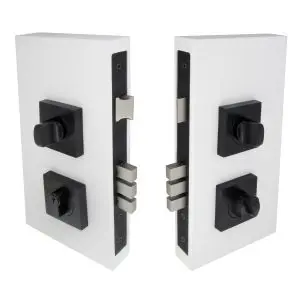 Double Turn Lock Square Kit, 60mm Back Set Black Powder Coat