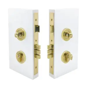 Pull Handle Double Turn Lock Kit (Long Case) Round Rose Polished Brass