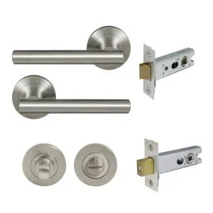 Charleston 52mm Round Rose Privacy Set, 57mm Backset, Brushed Nickel
