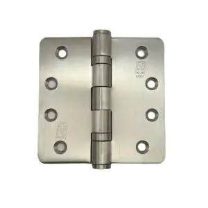 Hinge SS304 2BB 100x100x3 R1/4 Fixed Button Pin Satin c/w 10x30 pozi screws (HSSR4B100100F304HD)