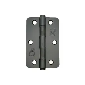 Hinge Steel 89x58x2.0mm 1/4" Radius Loose Pin with Button Tips, Black Electrocoat & Lacquer (HSR48958BL)