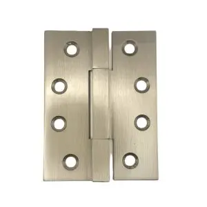Hinge Brass 100x75x3.5mm Square Knuckle Fixed Pin (10.7mm) Satin Nickel (Incl. #9x25 & #9x40 Screws) (HB10075SQFSN)