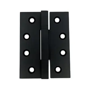 Hinge Brass 100x75x3.5mm Square Knuckle Fixed Pin (10.7mm) Matt Black (Incl. #9x25 & #9x40 Screws) (HB10075SQFBL)