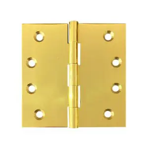 Hinge Brass 100x100x3.0mm Fixed Pin Polished & Unlacquered  c/w 9x25 & 9x30 screws (HB100100FPU)