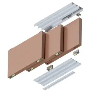 Slidemaster Robe Classic Kit. Triple Track 2700mm Natural Anodised. 910mm max Panel c/w Rollers, Guides & Base Clip (SMRCT2700NA)