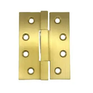 Hinge Brass 100x75x3.5mm Square Knuckle Fixed Pin (10.7mm) Satin Brass Lacquered (Incl. #9x25 & #9x40 Screws) (HB10075SQFSB)
